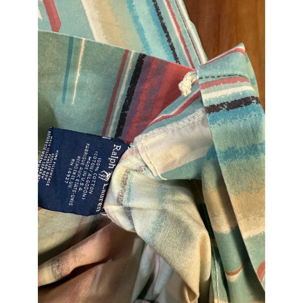 Vintage Ralph Aqua Pillowcase Lot of 2 Aztec Southwestern Mesa Cotton I3-26
